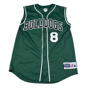 Vintage Majestic Bulldogs Baseball Jersey Men XL Green Sleeveless Button Up Mesh